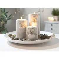 LB H&F Lilienburg Kerzentablett Kerzenhalter Kerzenständer Advent Adventsdeko Weihnachten (Dekotablett Teelichthalter Windlicht SET Holz Herz Deko Wohnzimmer Teelichttablett braun Landhaus Adventstablett RUND WU, Dekoration rund Geschenkset Kerzentel