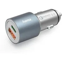 Hama Auto Schnellladegerät, 1x USB C PD, 1x USB A QC, 38 W, Metall KFZ-Adapter