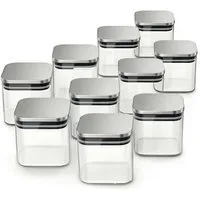 Arendo Aufbewahrungsbecher Glasbehälter-Set 10x 0,8 L Borosilikatglas mit Edelstahldeckel, Borosilikatglas, Edelstahl, Silikon, (Vorratsbehälter-Set, 10-tlg., 10er Set), Hitzebeständig, umweltfreundlich, langlebig, mikrowellengeeignet