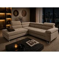 Goldstoff Ecksofa mit Schlaffunktion, Cord Couch für Wohnzimmer - Cord Ecksofa, Cord Sofa VOYAGE 2 Teile, Großer Bettkasten