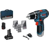 Bosch Professional Akku-Bohrschrauber GSR 12V-15, max. 1300 U/min, (Set), inkl. 2 Akkus, Ladegerät und Tasche