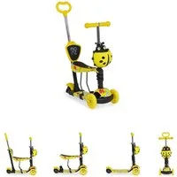 Moni Cityroller Kinderroller Lollipop 3 in 1, Schiebestange, Sitz, PU-Vorderräder mit LED