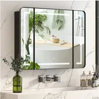 radelldar Spiegelschrank mit LED-Beleuchtung und 3 Tür,100x76x15cm, Schwarz (1-St) wasserdicht