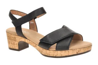 Gabor 82.072 Damen Plateau Sandalette Schwarz - Glattleder mit Klettverschluss