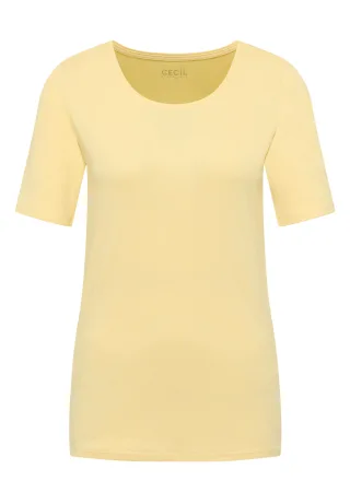 CECIL - Basic T-Shirt mit Rundhals in Unifarbe buttermilk yellow - Gr. - XL