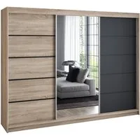 A&J MöbelLand GmbH Schiebetürenschrank VILUNO mit 4 Schubladen und Spiegel (nur für kurze Zeit! TOP ANGEBOT! Geräumiger Schrank mit einer Breite von 200 cm und Spiegel, ideal zur Aufbewahrung von Kleidung und Accessoires. 4 Schubladen und viel Staura