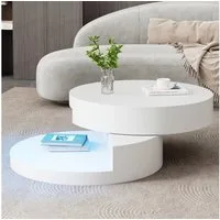 Merax Couchtisch zylindrischer Sofatisch Beistelltisch mit LED und USB (1-St., 1 Tisch), Wohnzimmertisch mit 2 Ebenen & 360° drehbarer Platte, 70x70x35,5cm