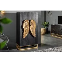 riess-ambiente Highboard ANGEL 140cm schwarz / gold, Massivholz · Anrichte · Kommode · mit goldenen Flügeln · Mangoholz