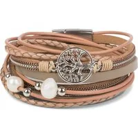 styleBREAKER Wickelarmband Wickelarmband mit Perlen, Kette & Lebensbaum (1-tlg)