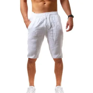 Men's Quick Dry Cotton Linen Shorts Summer Breathable Stripe Gym Running Pocket Cargo Beach Casual Five-point Pants Ligh