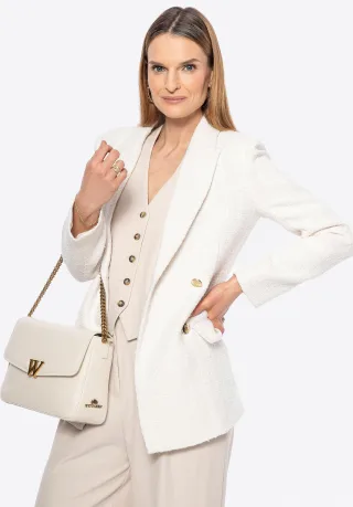 Wittchen Damen-Umhängetasche aus Leder mit Zierverschluss, Creme, Naturleder