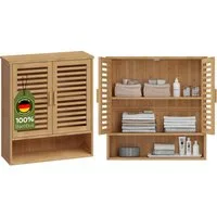 Bellamio Hochschrank Newa aus Bambus, Badezimmerschrank mit Ablage, lackiert (3 Fächer, Wandmontage) Hängeschrank 66,5×21×59 cm, verfügbar in verschiedenen Ausführungen