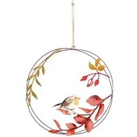 Levandeo® Metallbild, Schild 30cm Rund Türkranz Metall Holz Herbstdeko Grün Vogel
