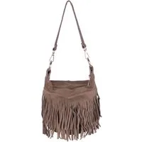 MIRROSI Umhängetasche Damen Tasche aus Echtleder Wildleder –mit Fransen ca.22x20x15 cm (Made in Itlay), Crossbody aus echtem Leder, mit 2 Riemen