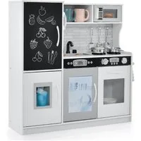 KOMFOTTEU Spielküche Kinderküche, mit Mikrowellen, Backofen, Wasserbecken, Kreidetafel & Eismaschine