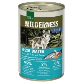 REAL NATURE WILDERNESS Nassfutter Hund, Adult, Fresh Water, Hering, Lachs und Ente 12x400 g