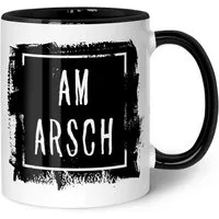 GRAVURZEILE Tasse mit Spruch - Am Arsch, Keramik, Farbe: Schwarz & Weiß