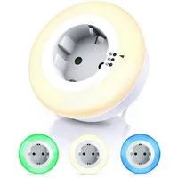 Brandson LED Nachtlicht Nacht & Orientierungslicht mit Steckdose, Helligkeits/Dämmerungssensor, Automatische Ein-/Ausschaltung, Farbwechsel, Nachtlichtfunktion, LED fest integriert, Warmweiß, Grün, Blau, Nachtlampe mit Zwischenstecker & auswählbaren 