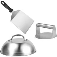 relaxdays Burgerpresse Smash Burger Set 3-teilig Edelstahl (3 St), Edelstahl