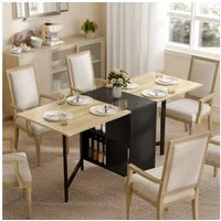 HOMCOM Klapptisch Klappbar Küchentisch mit Offenen Ablage, platzsparend (Esszimmertisch, 1-St., Esstisch), Dunkelholzfarbe+Schwarz 169 x 60 x 75 cm