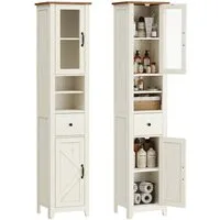 VASAGLE Badkommode Badezimmerschrank im Landhausstil, Badschrank schmal, Badmöbel, offene Fächer, 1 Schublade, mit Türen