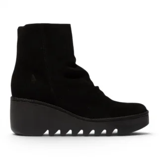 Fly London Damen Schwarze Wildlederleder-Wedge-Heel-Plattformstiefel – BAAN538