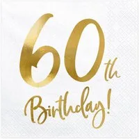 partydeco Papierserviette, Servietten 60. Geburtstag 33x33cm 20 Stück, weiß / gold