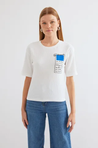 Bedrucktes Rundhals-T-Shirt mit kurzen Ärmeln