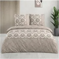 ZIRVEHOME Bettwäsche Baumwolle Bettbezug Ornament Design in Braun, Beige, Creme Romana P1, Renforce, 3 teilig, 200x200 Ornament Design in Braun, Beige und Cremetönen