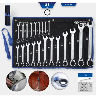Brilliant Tools Ratschenringschlüssel-Satz, 21-tlg, umschaltbar, 6 - 32 mm - BT013221