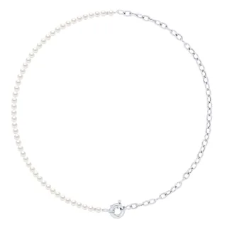 Halskette Ankerkette Echte Süßwasserperlen 4-5 mm — 925er Silber rhodiniert — 45 cm