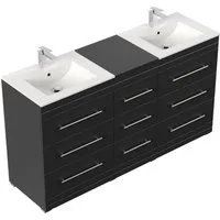 Magnolia Home Doppelwaschtisch Stand Badmöbel Cosmo Modern SoftClose schwarz