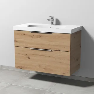 Sanipa 3way Waschtischunterbau zu Geberit Acanto Waschtisch mit 2 Auszügen, Eiche Natural-Touch UM41885