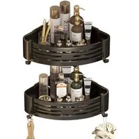 Refined Living Duschregal 2-Stück Eckregal ohne Bohren aus rostfreiem Aluminium für die Dusche, Badezimmer Duschablage Selbstklebendes Oder Bohren 2-tlg., mit 4 Klebeflächen und 4 Haken,für Bäder Küchen Duschgel(Grau&Schwarz)