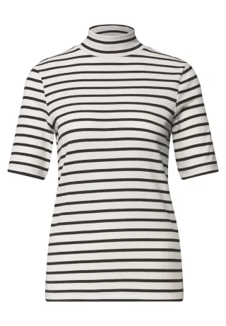 Street One - T-Shirt mit Turtle Neck in Rippstruktur black coffee mel. - Gr. - 36