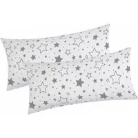 Heubergshop Kissenbezug, (2 Stück), 2er Set 40x80cm Sterne Grau Weiß 100% Baumwolle (KY-376/9-40x80)