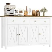 Homfa Sideboard für Küche 140cm Breit, Küchenschrank Buffetschrank mit 2 Schubladen 4 Türen 140x40x89cm weiß
