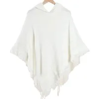 nsihing Poncho Damen Poncho mit Kapuze und gehäkeltem Cape mit Fransensaum für Herbst Winter