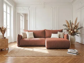 Ecksofa Schlafsofa MAILAND in Stoff Tilia Rostbraun Ottomane Rechts