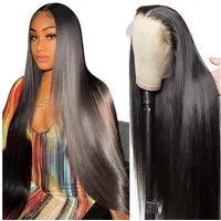 LuxusKollektion Echthaarperücke Perücken Echthaar Brasilianer 55 cm 13x6 Lace Front Natural Color