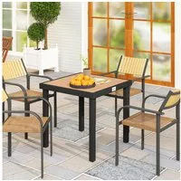 Outsunny Gartentisch für 4 Personen Gartenmöbel Loungemöbel pflegeleicht Kunststoff (Aluminiumtisch, 1-St., Esstisch), Aluminium Naturholz 78L x 78B x 74H cm