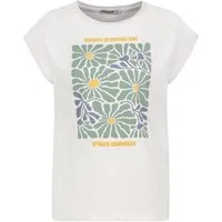 Fresh Made T-Shirt Blumenmuster mit motivierendem Text, Rundhalsausschnitt Good Vibes Shirt