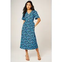 FS Collection Sommerkleid Damen Midikleid Sommerkleid Freizeitkleid geblümt mit Knopfleiste (XS (EU:36 / UK:8) · S (EU:38 / UK:10) · M (EU:40 / UK:12) · L (EU:42 / UK:14) · XL (EU:44 / UK:16) Knopfleiste, gesmokte Taille, Blumenmuster