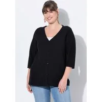 Ulla Popken Strickjacke Strickjacke V-Ausschnitt 3/4-Arm Biobaumwolle