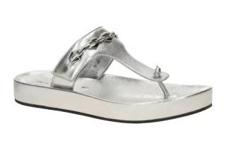Peter Kaiser Damen Plateau Pantoletten 9-77105-46 Silber Metallic Glattleder