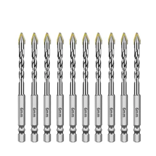 10PCS 6mm Hex Shank High-Strength Eccentric Twist Drill Bits Skewed Head 6mm Cutting Diameter for Tile/Glass/Metal/Wood/