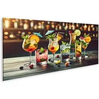 islandburner Leinwandbild Cocktailgläser Mit Früchten In Einer Bar Beleuchtet Wandbild