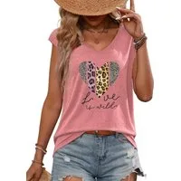 PYLIKE Tanktop Damen Sommer Basic V-Shirt mit Ärmellos T-shirt MIT Leopardenmuster Bequem für Freizeit und Büro,Strandurlaub