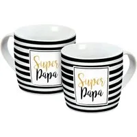 Geda Labels GmbH Tasse Super Papa Streifen, 1-tlg., Porzellan, Schwarz, 300 ml, spülmaschinengeeignet