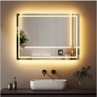 WDWRITTI Badspiegel Wandspiegel Badezimmerspiegel Led Spiegel Bad mit Beleuchtung Touch (Spiegel Led badezimmer, Lichtspiegel, Speicherfunktion, 3Lichtfarben, Helligkeit einstellbar), energiesparender, IP44